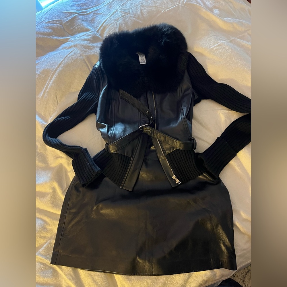 Leather Mini Skirt and Sweater Set
